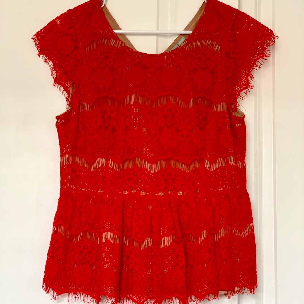 Anthropologie Lace Katrine Reddish  Peplum Top
